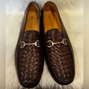 Saks Fifth Avenue Woven Leather Driving Loafers Brown Horsebit Men’s 11.5